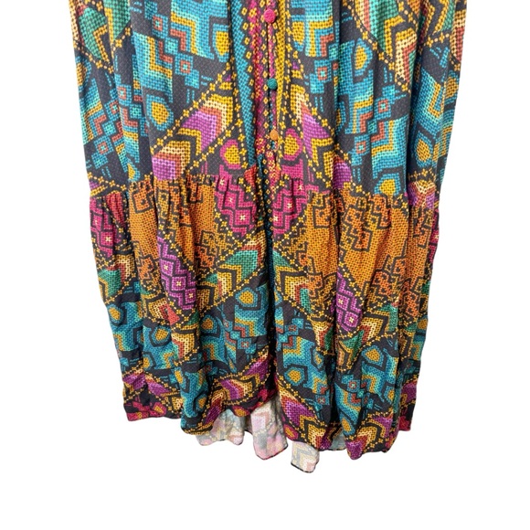 Farm Rio Yawanawa Stripes Ankle Maxi Bohemian Dress Size Large L - Picture 7 of 14
